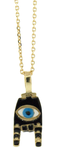 Small Articulated Black Enameled Hand Pendant Necklace