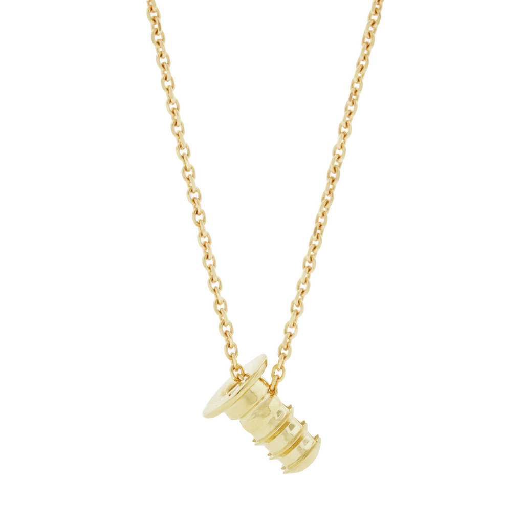 14K yellow gold screw pendant. Approximately 1.25 inches in length.