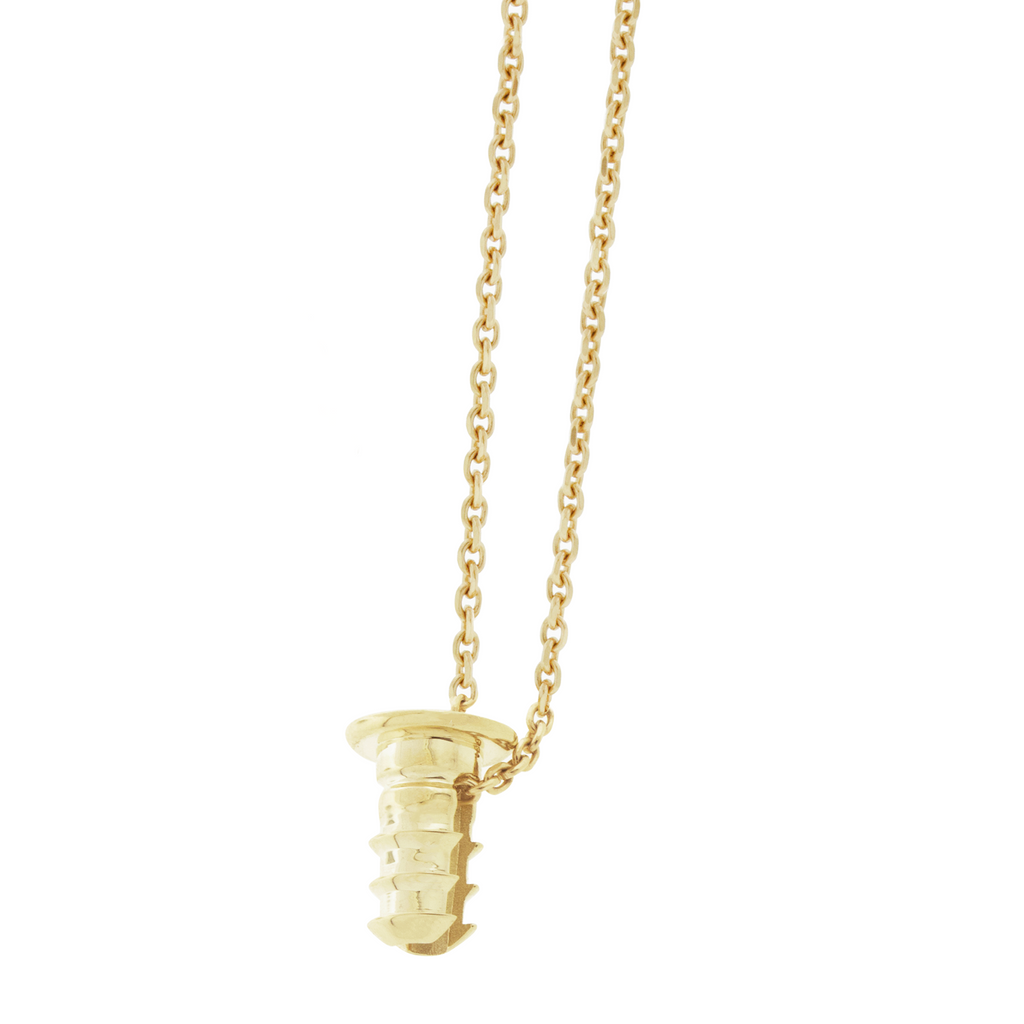 14K yellow gold screw pendant. Approximately 1.25 inches in length.