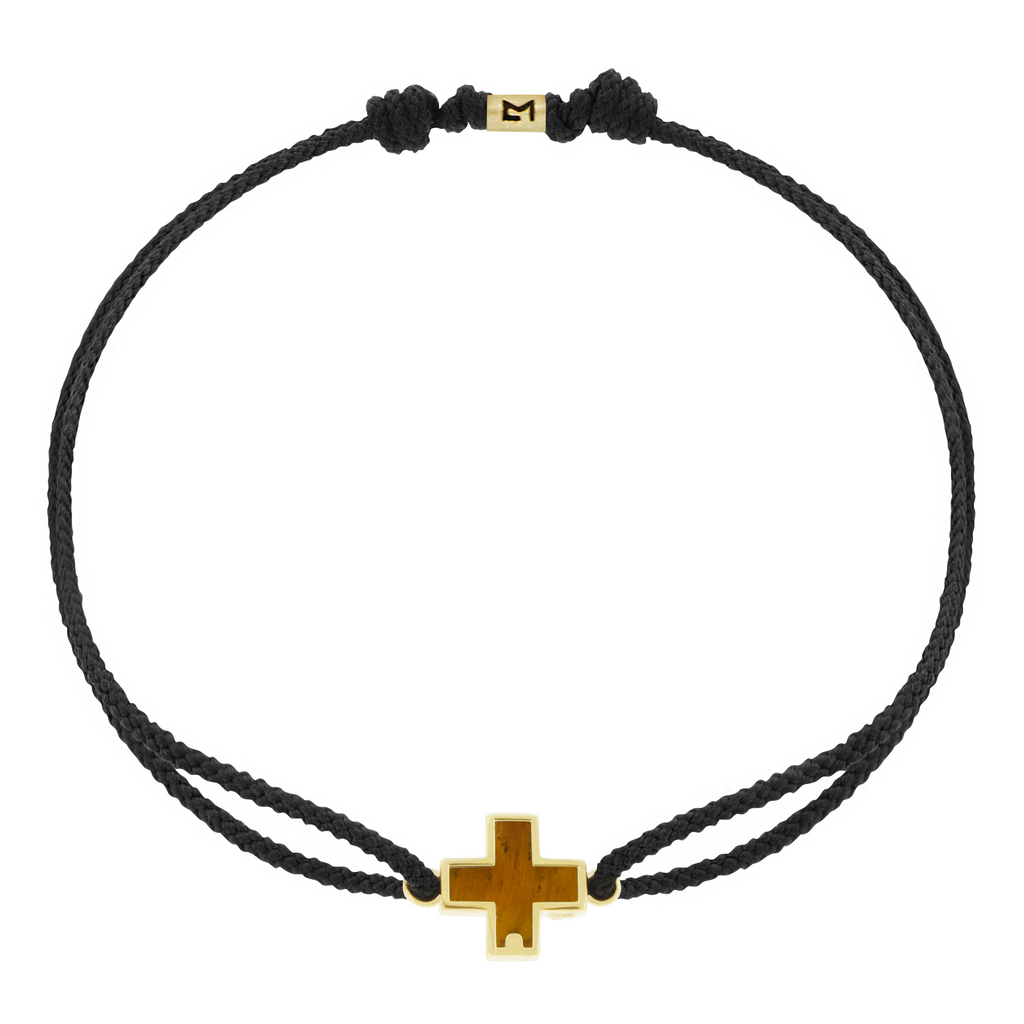 Tiger's Eye Cross on Black Cord Bracelet