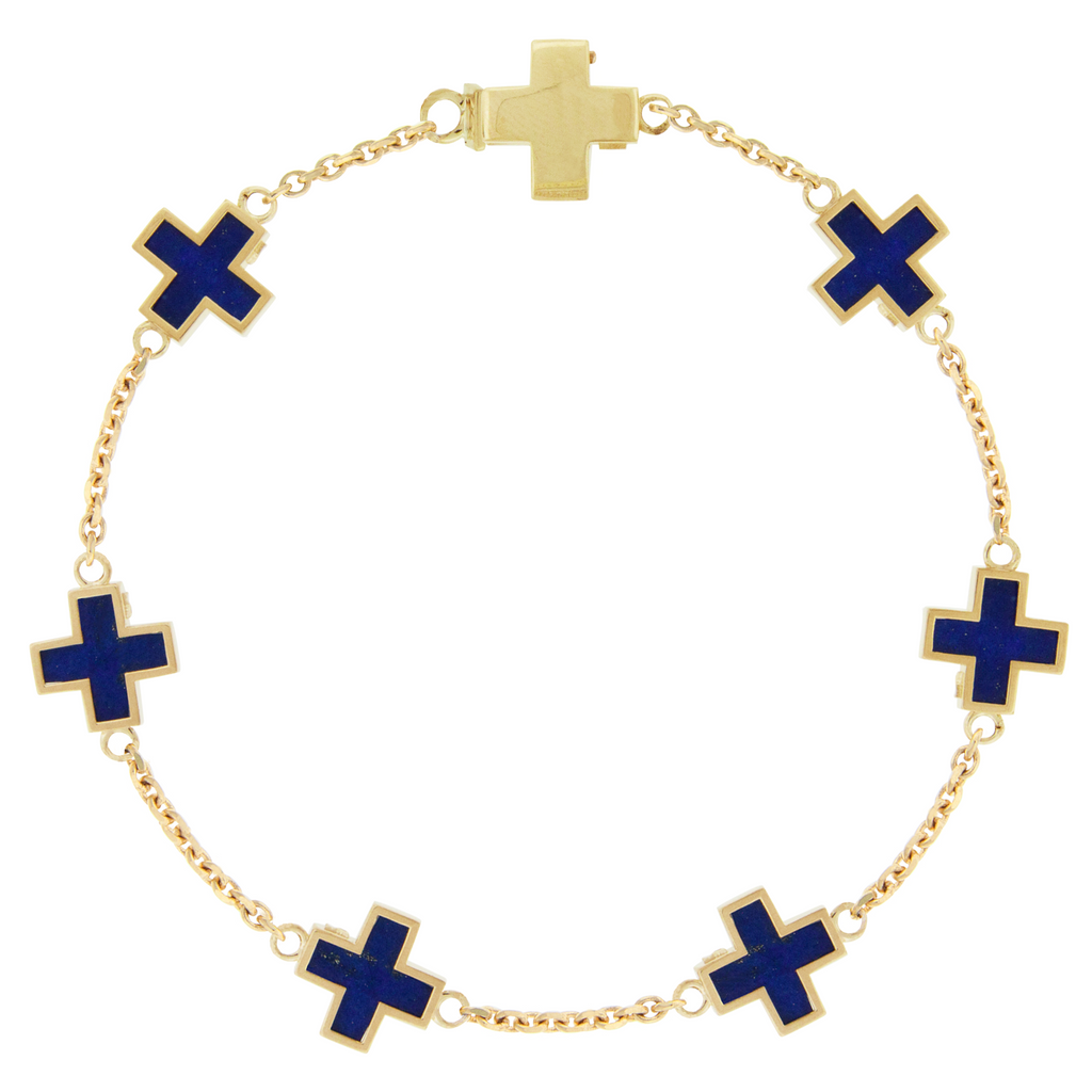 LUIS MORAIS 14k yellow gold cable chain bracelet with framed cross gemstones. Features a secure clamshell clasp closure.