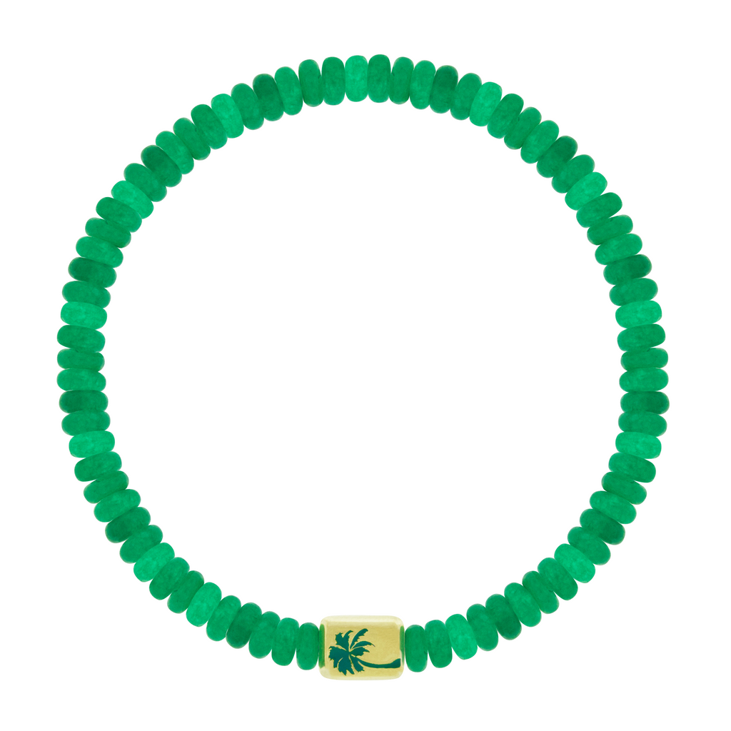 LUIS MORAIS 14K yellow gold ingot with an enameled Palm Tree symbol on a gemstone beaded bracelet.&nbsp;