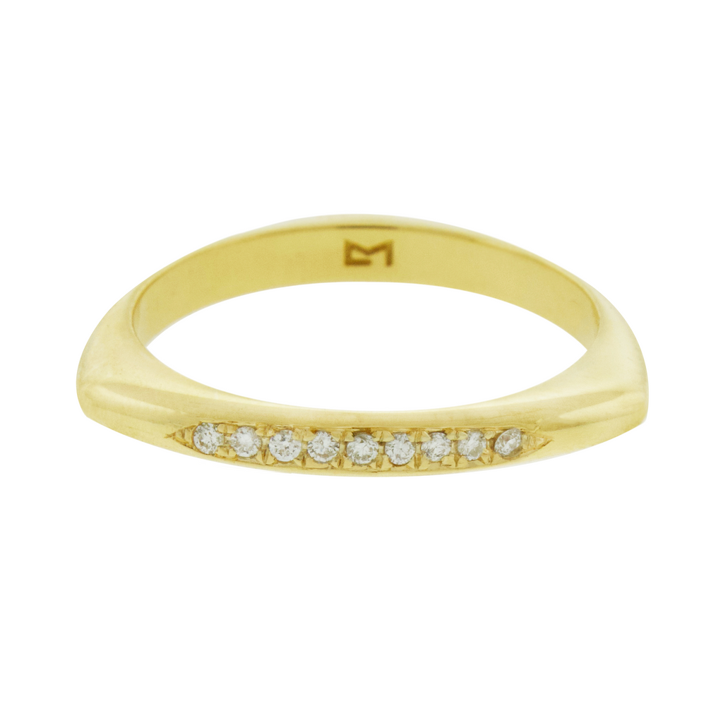 14k Yellow gold triangle ring with round white diamonds