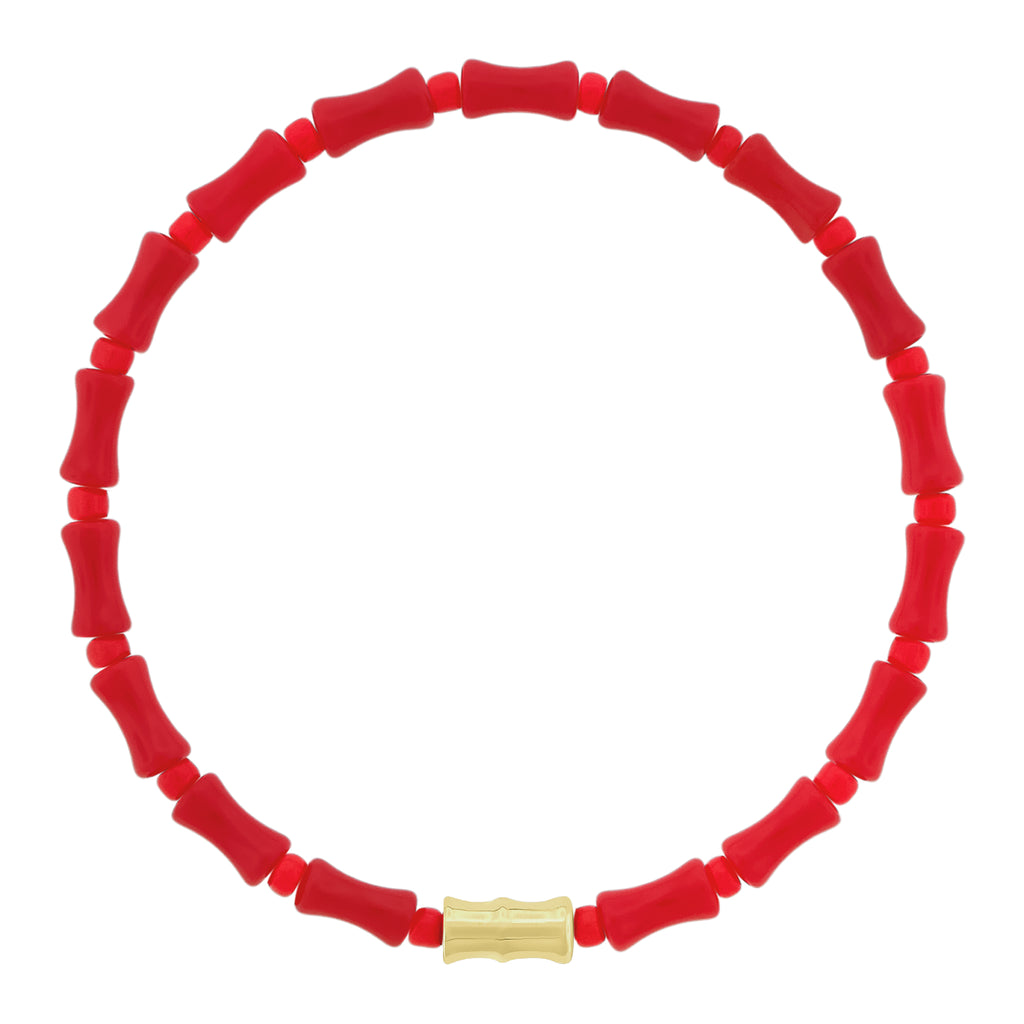 LUIS MORAIS 14k yellow gold Bamboo tube on a glass beaded bracelet.