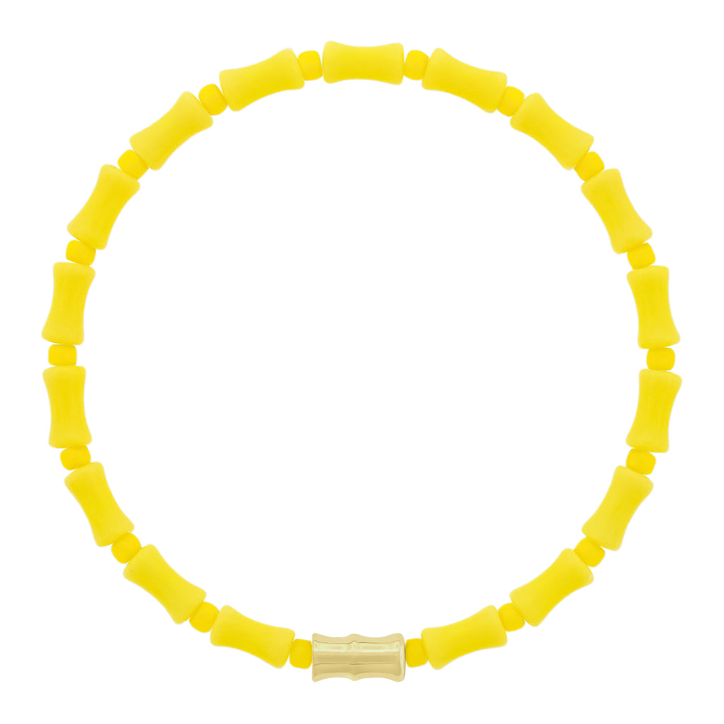 Gold Bamboo Tube on Yellow Glass Bead Bracelet