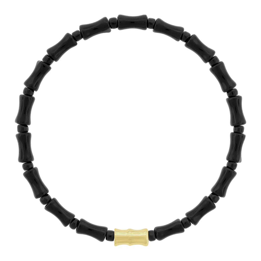 LUIS MORAIS 14k yellow gold Bamboo tube on a glass beaded bracelet.