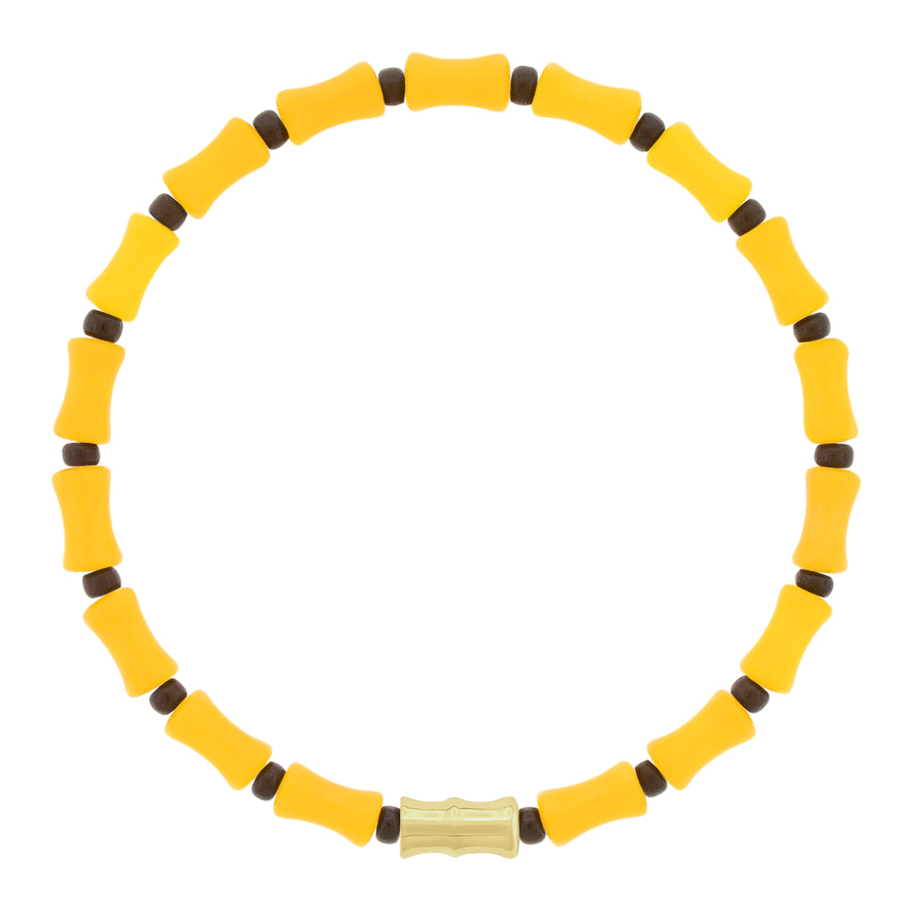 LUIS MORAIS 14k yellow gold Bamboo tube on a glass beaded bracelet.