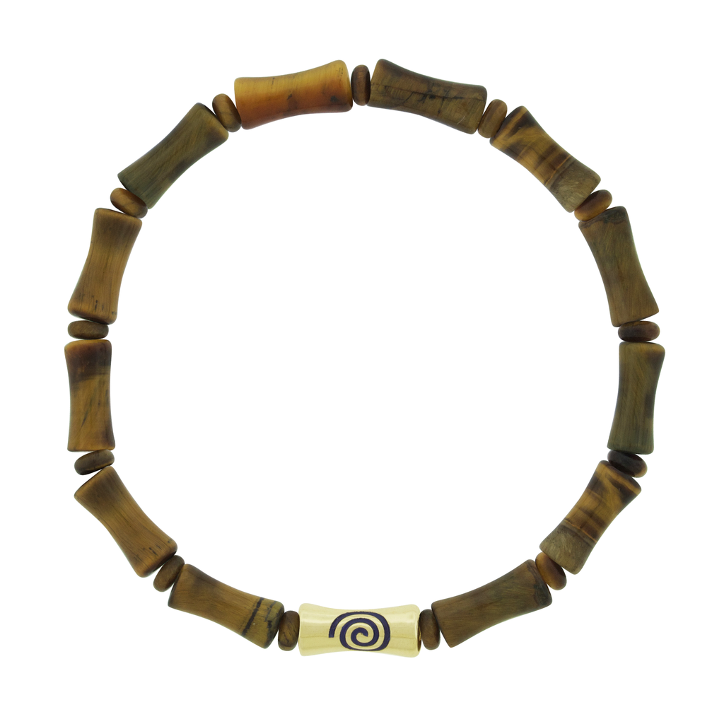 Sheath Tube with Enameled Spiral Symbol on Tiger's Eye Bead Bracelet