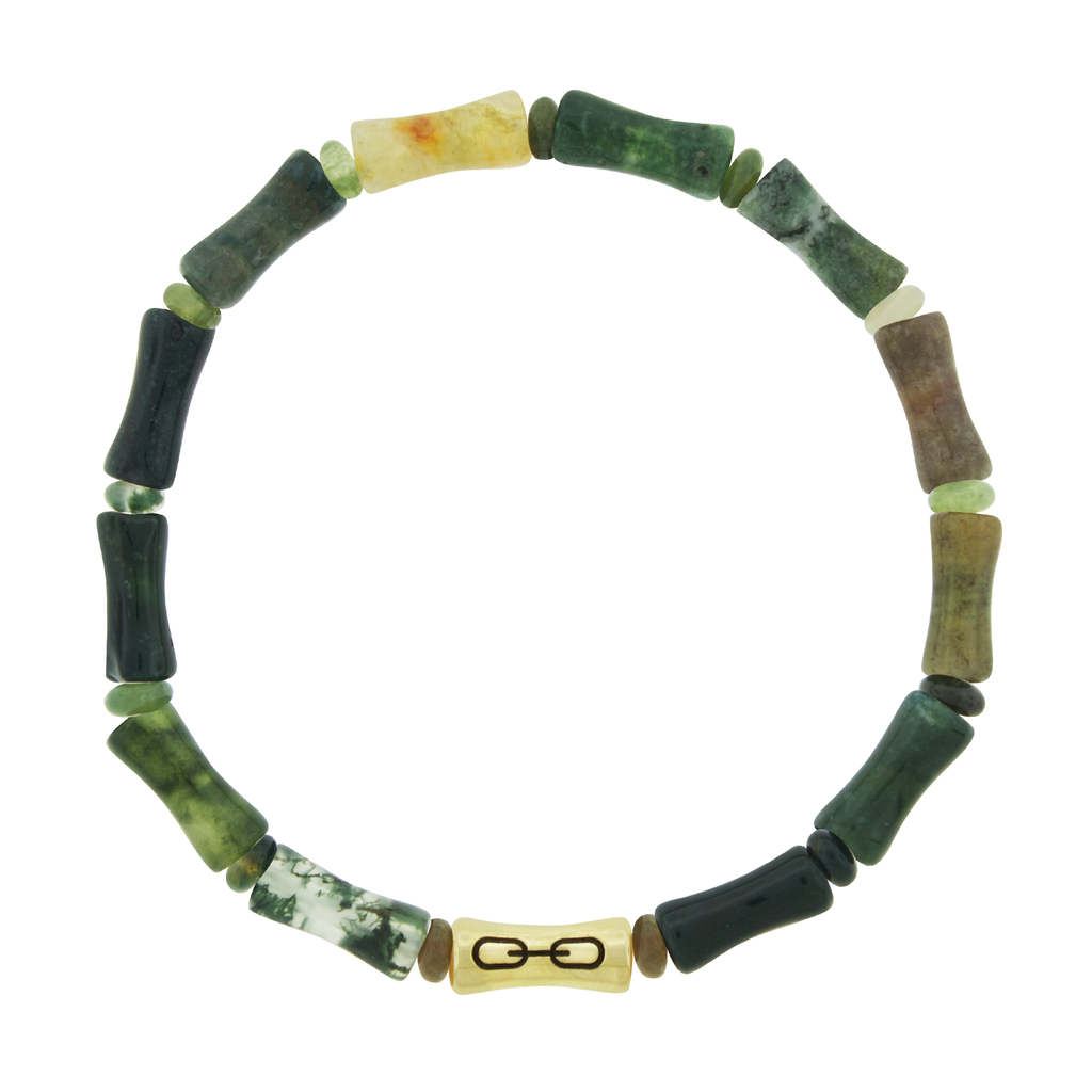 Sheath Tube with Enameled Chain Symbol on Indian Agate Bead Bracelet