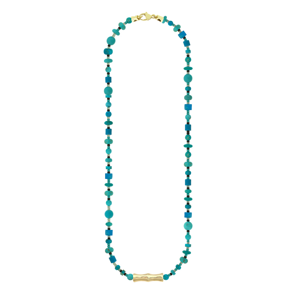 LUIS MORAIS 14k yellow gold Double-Sheath Bamboo on a gemstone beaded necklace with lobster clasp closure.&nbsp;Bamboo symbolizes strength, resilience, and the ability to grow through adversity.