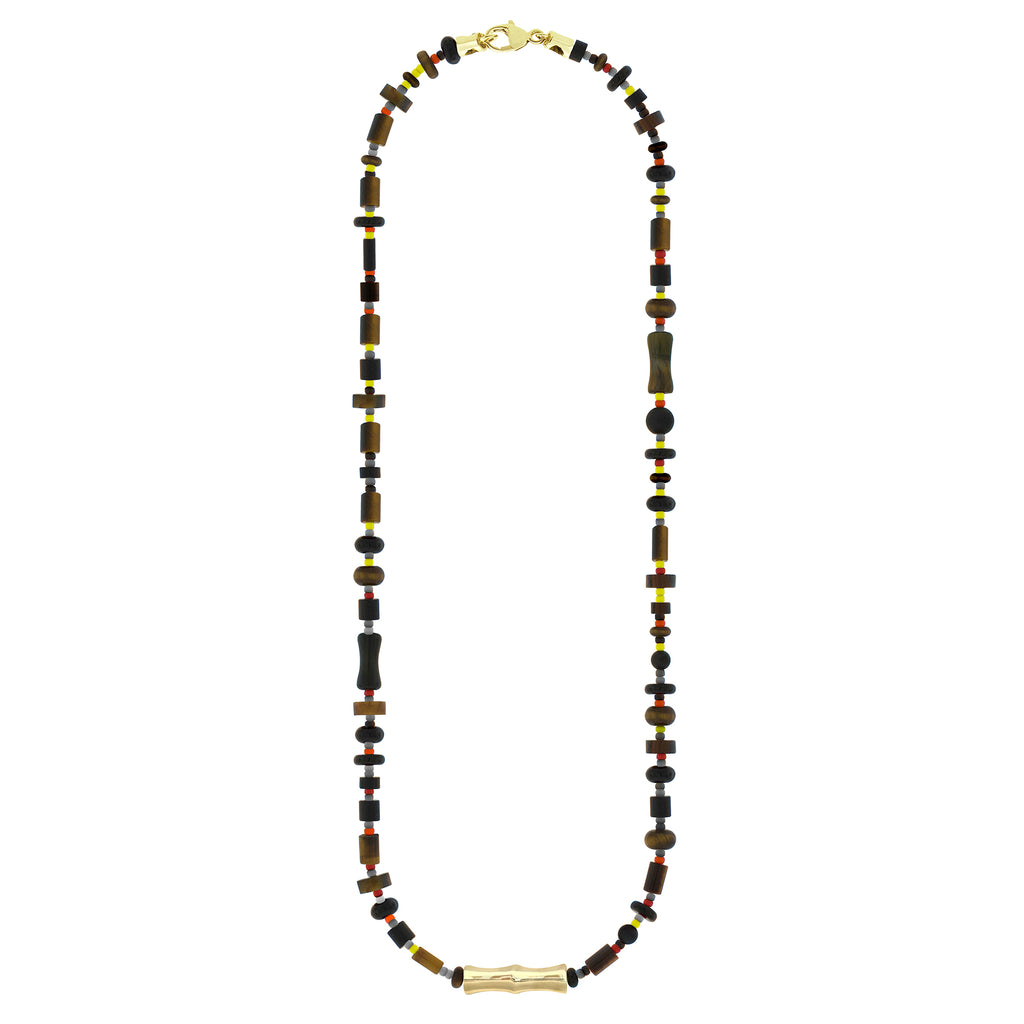 LUIS MORAIS 14k yellow gold Double-Sheath Bamboo on a gemstone beaded necklace with lobster clasp closure.&nbsp;Bamboo symbolizes strength, resilience, and the ability to grow through adversity.