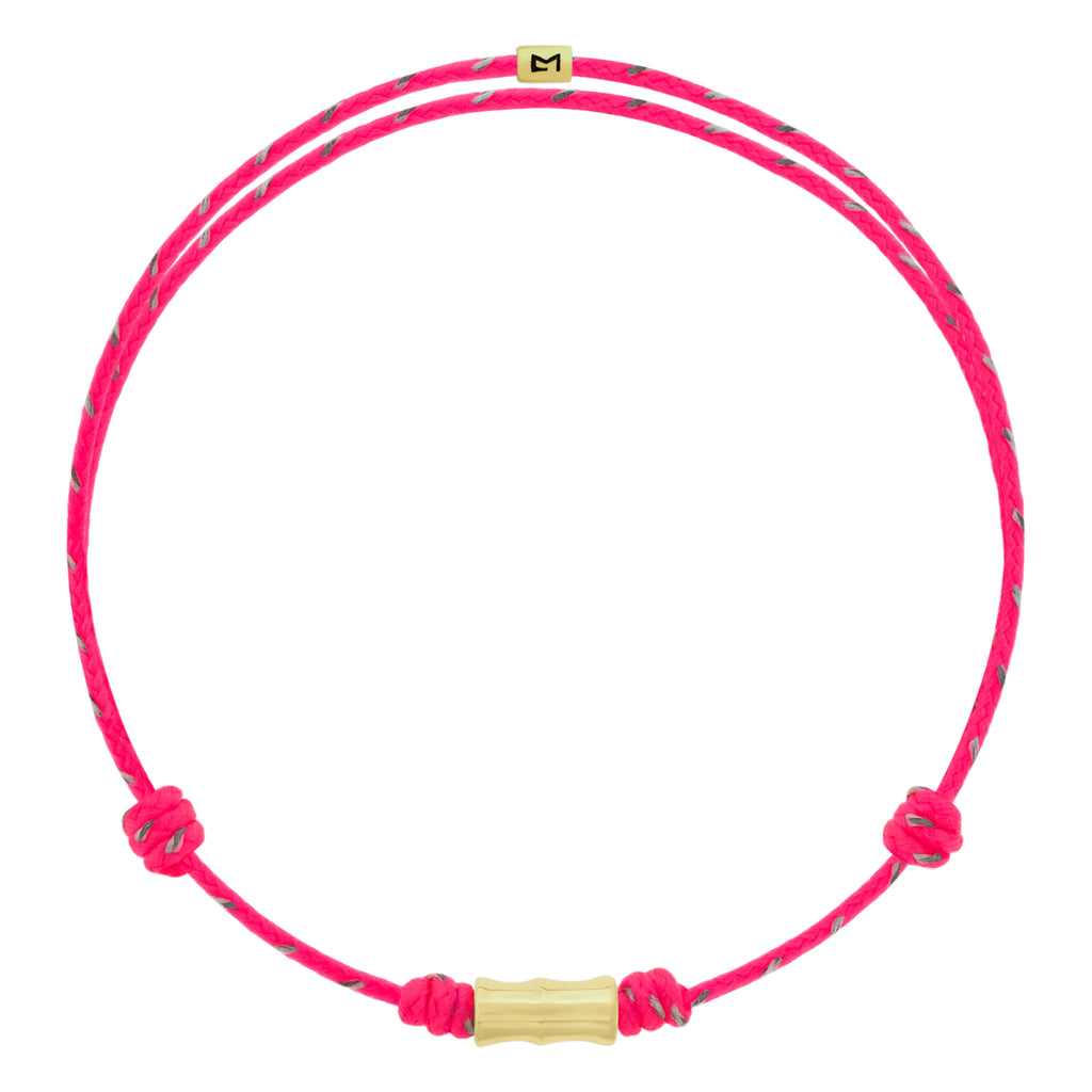 Gold Bamboo Tube on Pink Cord Bracelet