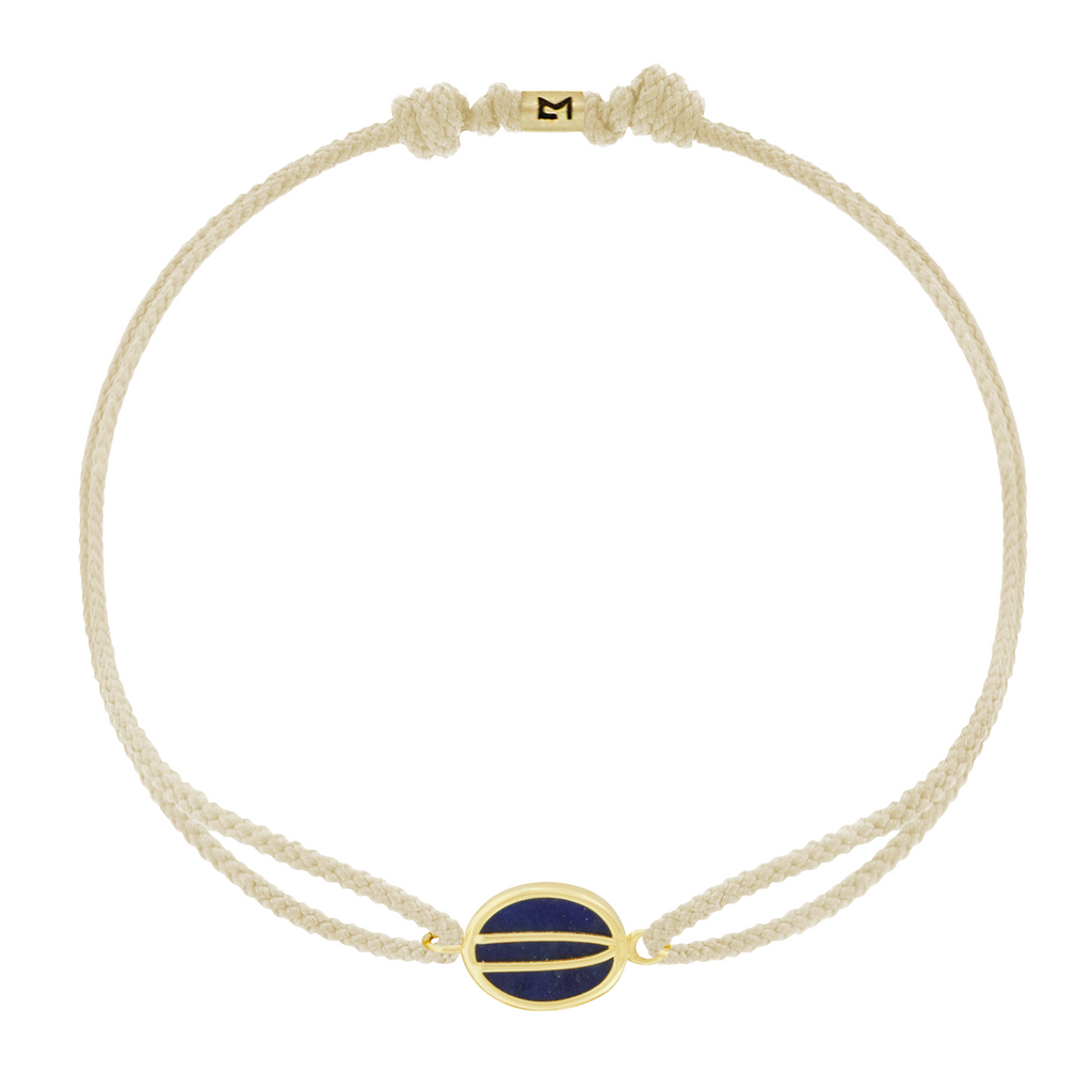 LUIS MORAIS 14k yellow gold large framed initial oval with a Lapis backing on a cord bracelet. Make this bracelet uniquely yours by choosing your initial and cord color below!