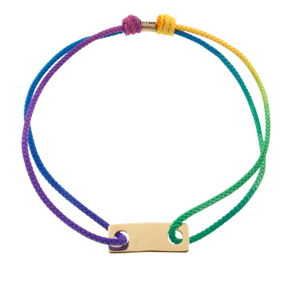 Small Gold Link ID Plate on Rainbow Cord Bracelet | LUIS MORAIS