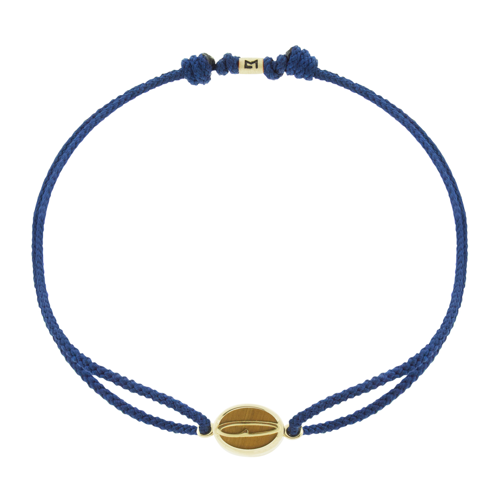 LUIS MORAIS 14k yellow gold large framed initial oval with a gemstone backing on a cord bracelet. Make this bracelet uniquely yours by choosing your initial and cord color below!